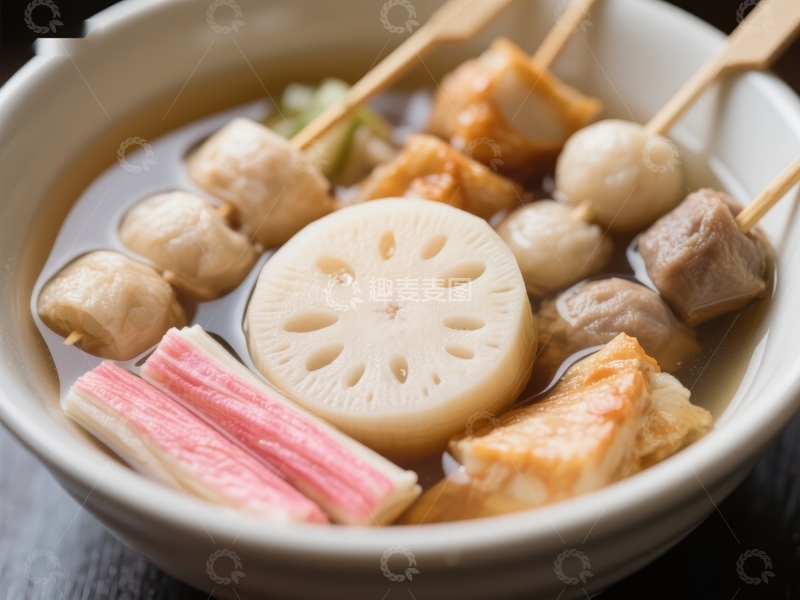 高清大图下载【趣麦麦图】日式火锅，莲藕与鱼丸的美味组合