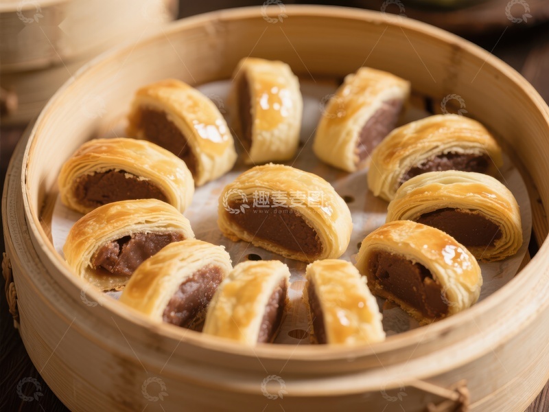 高清大图下载【趣麦麦图】蒸笼中的美味酥皮点心