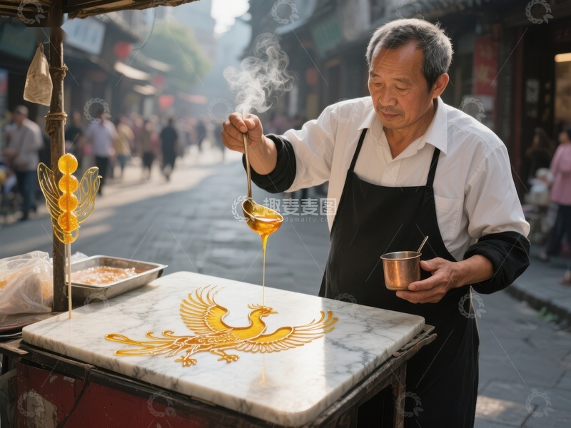高清大图下载【趣麦麦图】街头艺人制作糖画