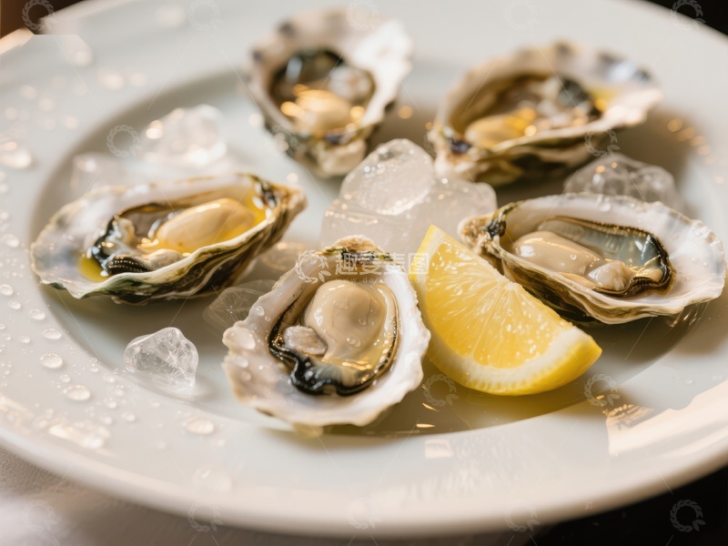 高清大图下载【趣麦麦图】冰镇生蚝配柠檬片