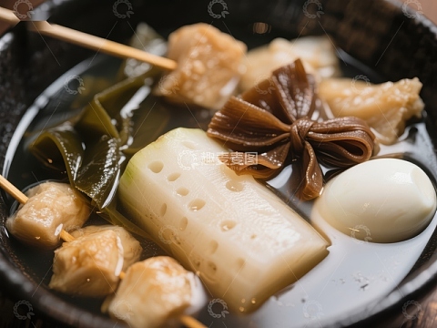 日式关东煮，热汤中的美味食材