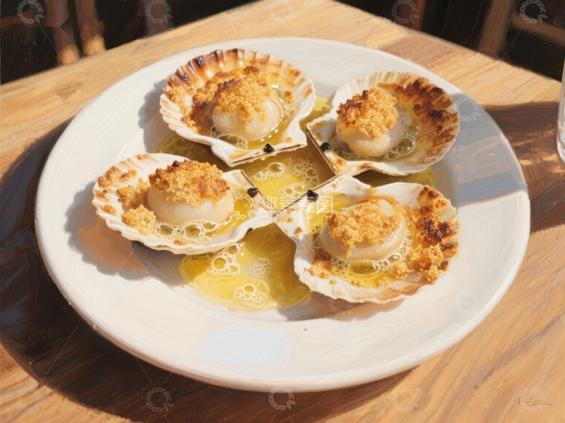 高清大图下载【趣麦麦图】烤扇贝美食，金黄酥脆