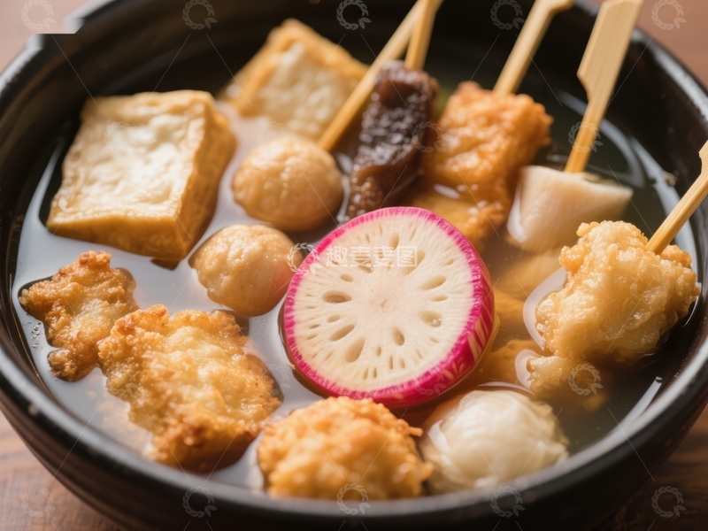 高清大图下载【趣麦麦图】日式关东煮，丰富食材热汤中
