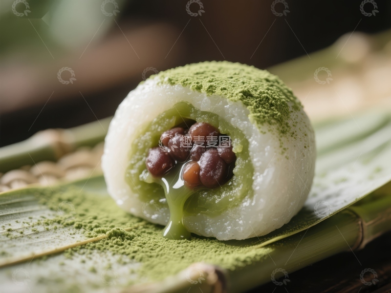 高清大图下载【趣麦麦图】抹茶红豆糯米卷