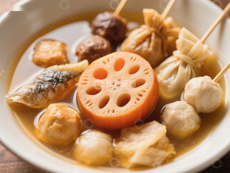 高清大图下载【趣麦麦图】热气腾腾的关东煮，多样食材美味诱人