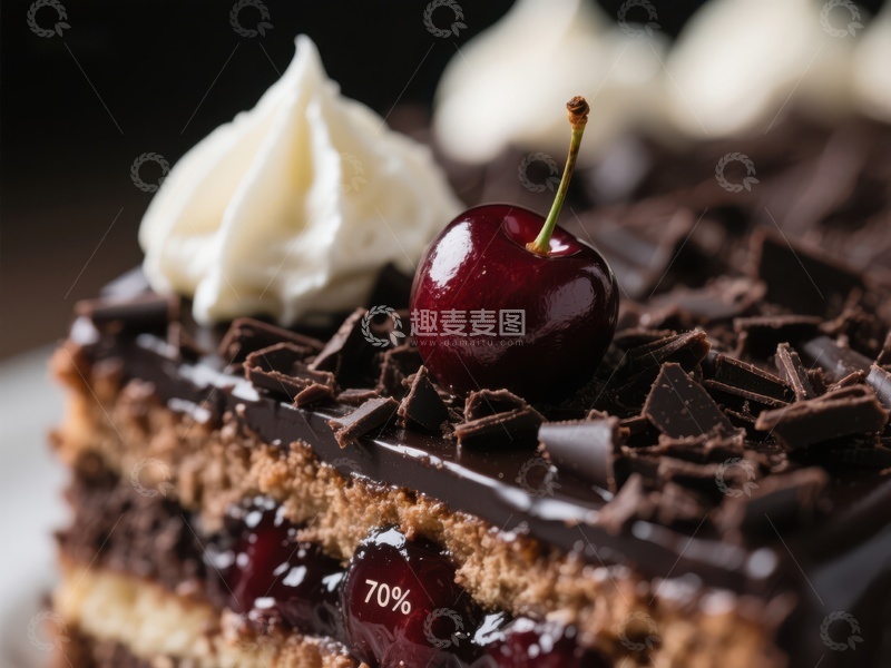 高清大图下载【趣麦麦图】黑森林蛋糕切片，樱桃与奶油点缀