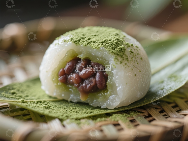 高清大图下载【趣麦麦图】-抹茶红豆糯米团