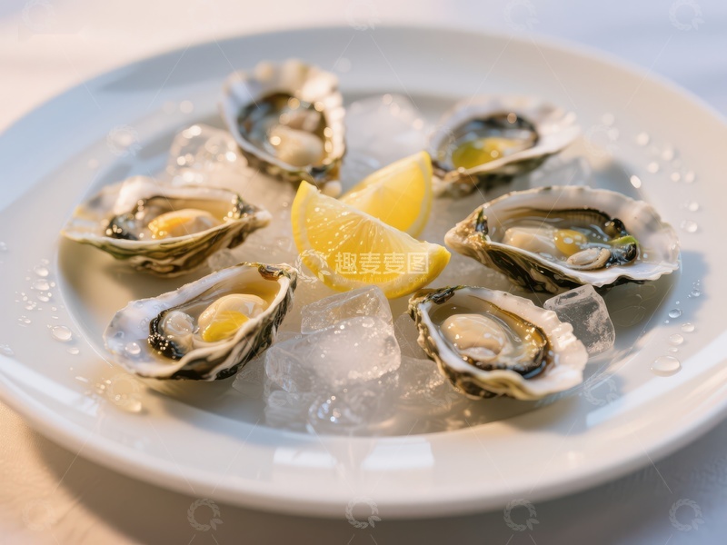 高清大图下载【趣麦麦图】冰镇生蚝配柠檬