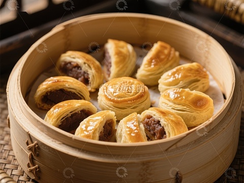 蒸笼中的美味酥皮点心
