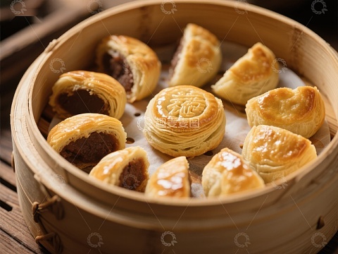 蒸笼中的美味酥皮点心
