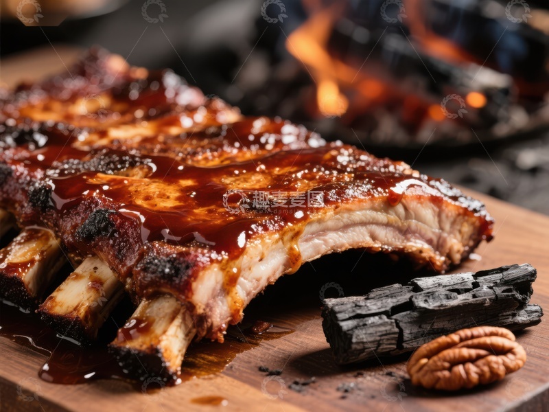 高清大图下载【趣麦麦图】烤肋排配酱汁，炭火旁的美味