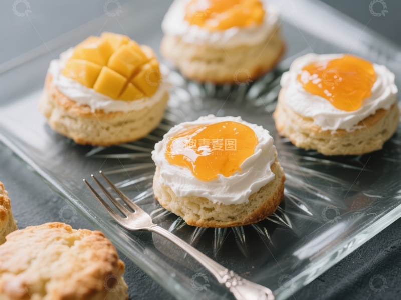 高清大图下载【趣麦麦图】芒果奶油司康饼精致摆盘
