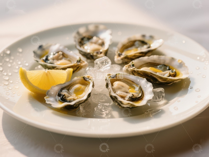 高清大图下载【趣麦麦图】冰镇生蚝配柠檬