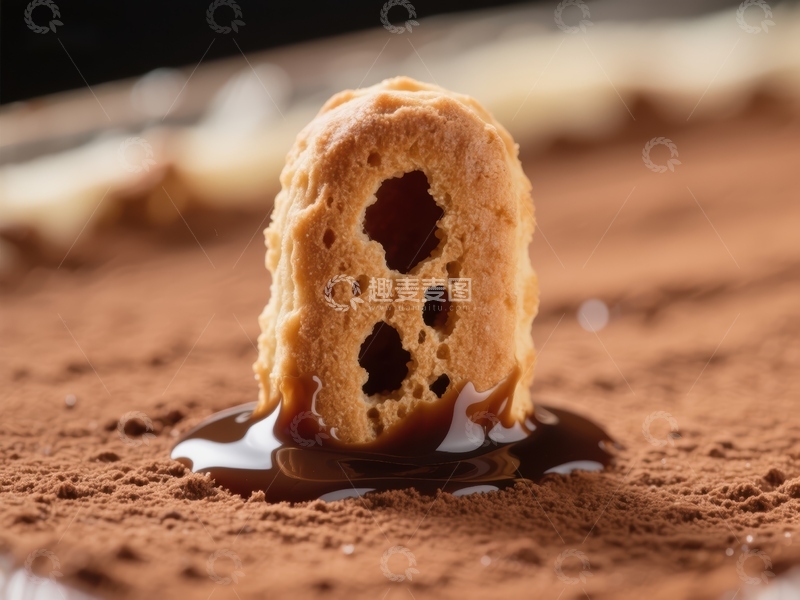 高清大图下载【趣麦麦图】巧克力粉上的浸泡手指饼干