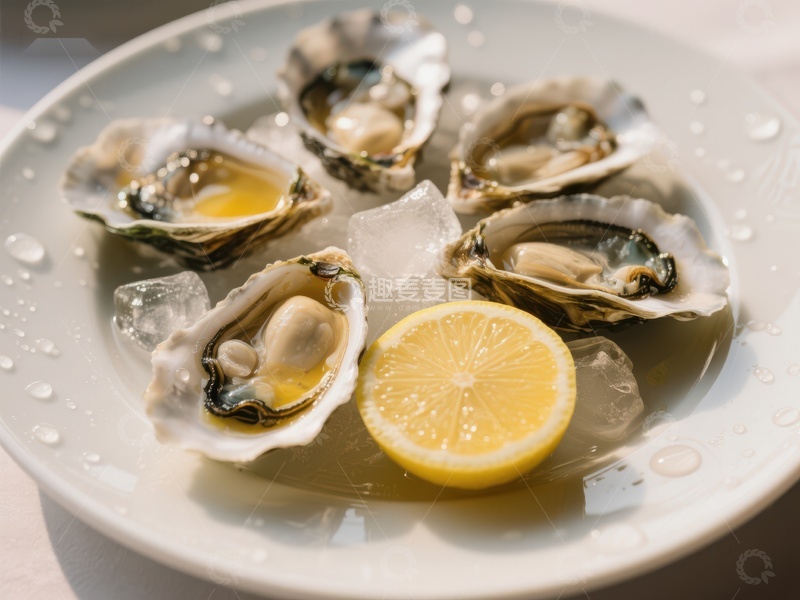 高清大图下载【趣麦麦图】新鲜牡蛎配柠檬冰块