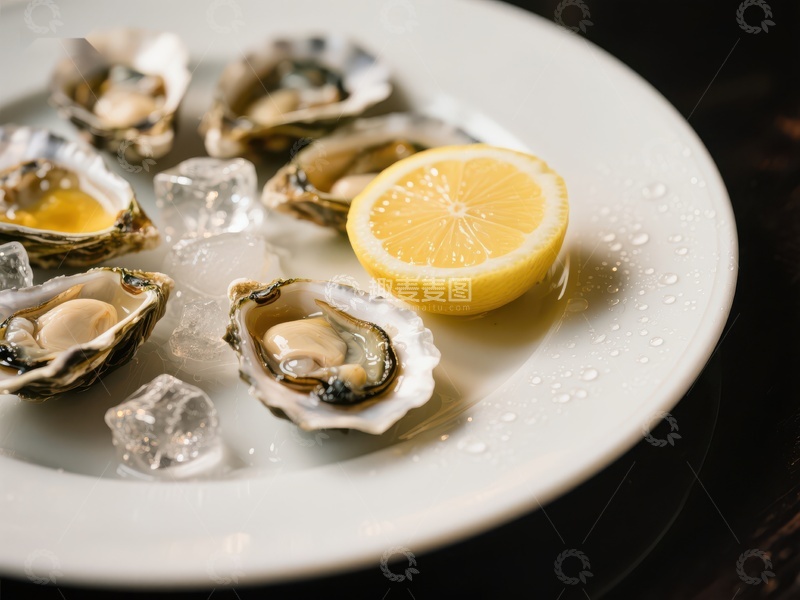 高清大图下载【趣麦麦图】新鲜牡蛎配柠檬冰块
