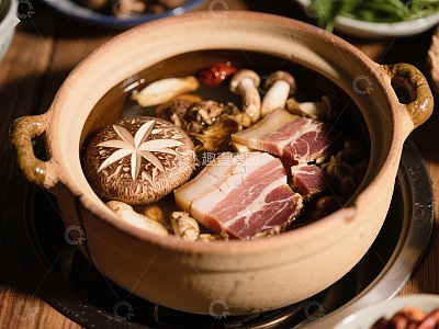 砂锅炖肉，香菇与五花肉的美味组合