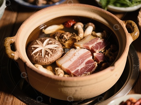 砂锅炖肉，香菇与五花肉的美味组合