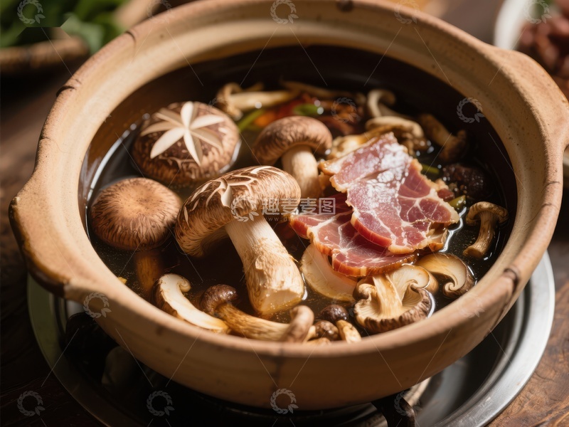高清大图下载【趣麦麦图】砂锅炖煮香菇腊肉