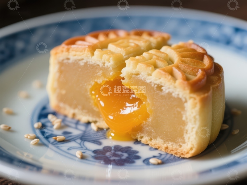 高清大图下载【趣麦麦图】金黄流心月饼，传统美味