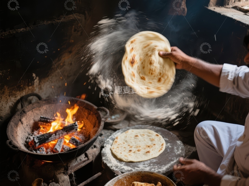 高清大图下载【趣麦麦图】传统烤炉制作面饼