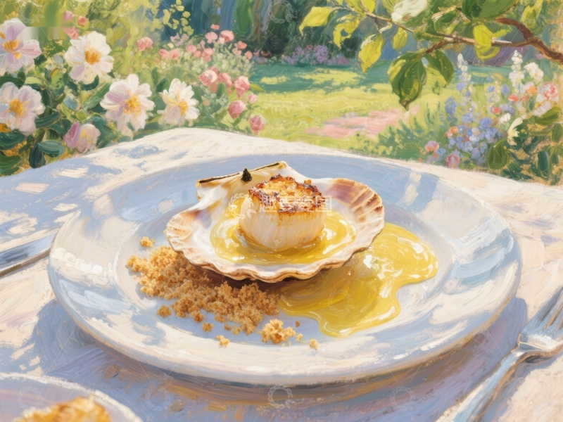高清大图下载【趣麦麦图】花园中的扇贝美食
