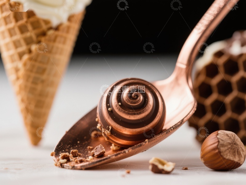 高清大图下载【趣麦麦图】巧克力冰淇淋与榛果的甜蜜组合