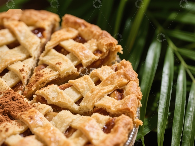 高清大图下载【趣麦麦图】格子酥皮苹果派特写