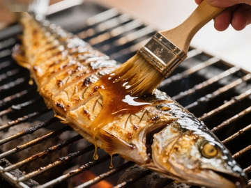 烤鱼刷酱，美味烹饪瞬间