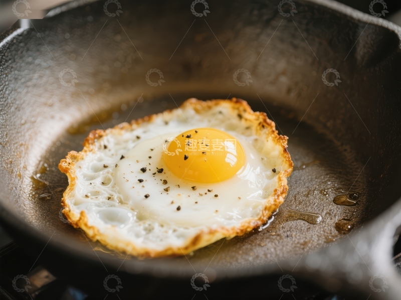 高清大图下载【趣麦麦图】-煎锅中的单面煎蛋