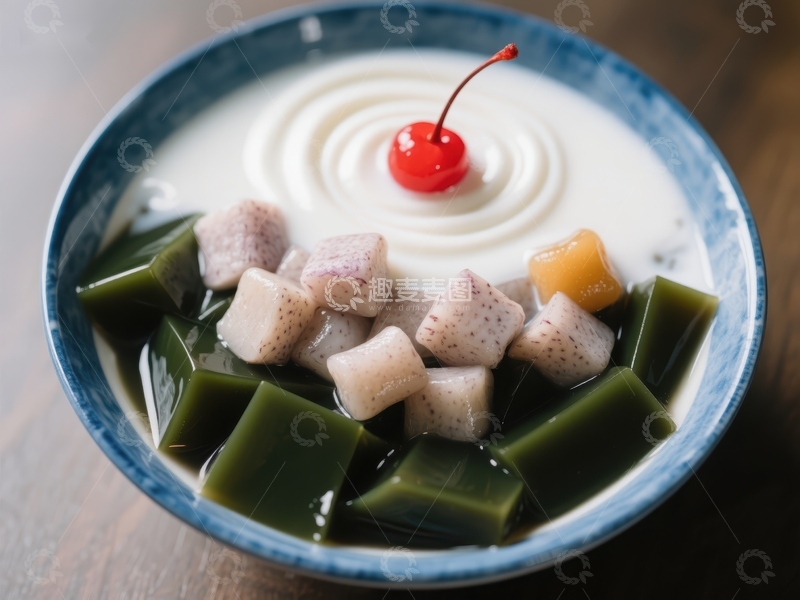 高清大图下载【趣麦麦图】甜品碗中的芋圆、仙草与椰奶