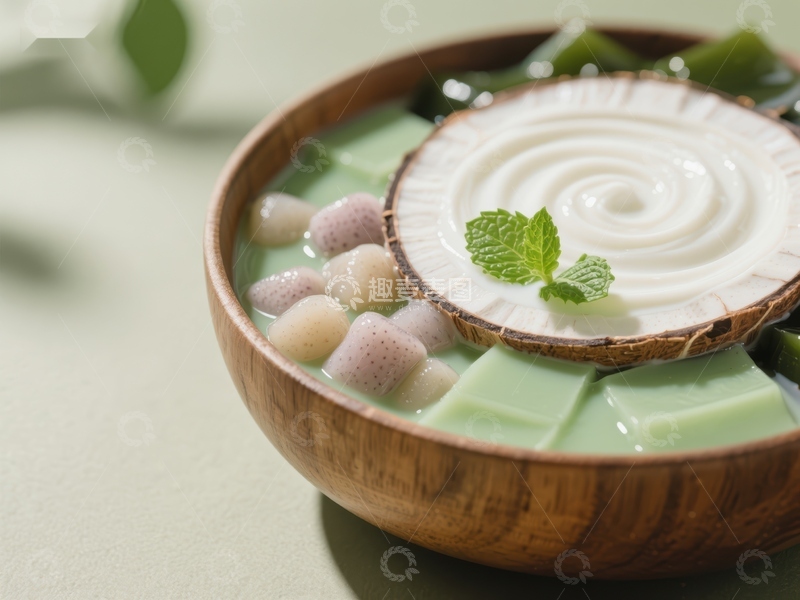 高清大图下载【趣麦麦图】-椰汁西米露配抹茶冻