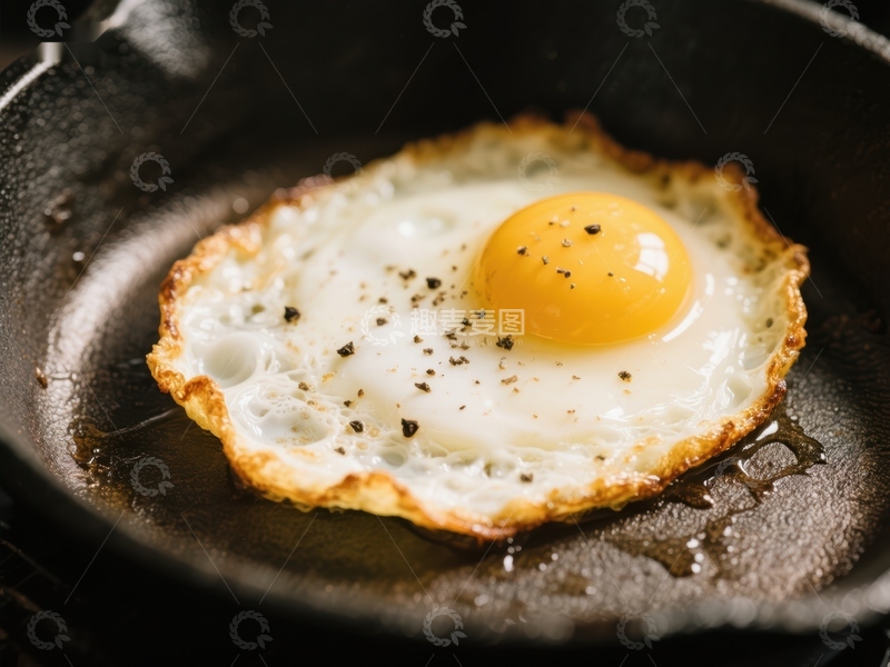 高清大图下载【趣麦麦图】-煎锅中的单面煎蛋