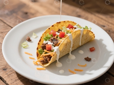 美味硬壳塔可配莎莎酱和奶酪