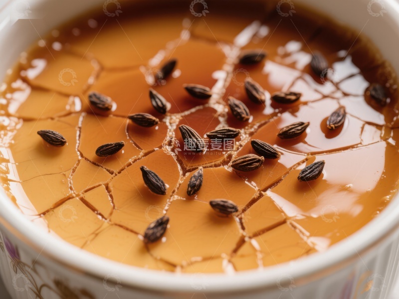 高清大图下载【趣麦麦图】焦糖布丁表面点缀香料