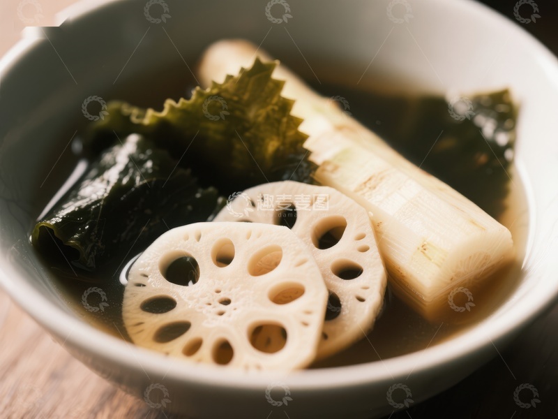 高清大图下载【趣麦麦图】莲藕海带汤，清新养生美食