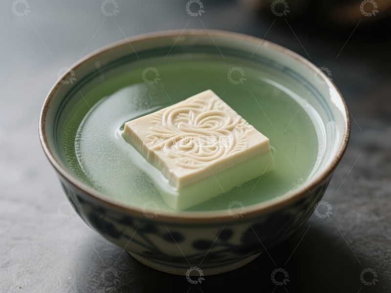 高清大图下载【趣麦麦图】青瓷碗中漂浮的雕花豆腐