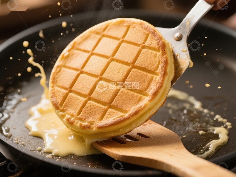 高清大图下载【趣麦麦图】煎锅中的美味华夫饼