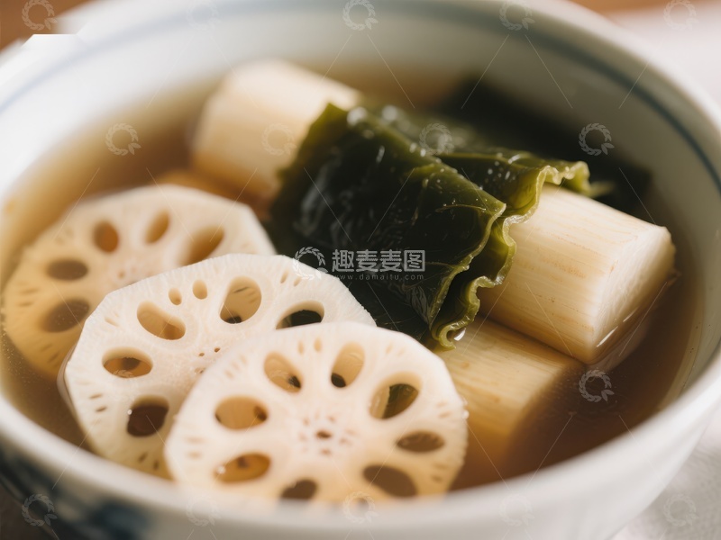 高清大图下载【趣麦麦图】莲藕海带汤，清热解毒的健康美食