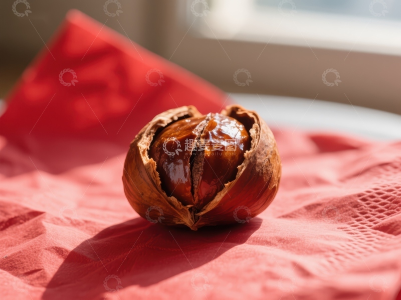 高清大图下载【趣麦麦图】烤制栗子，壳裂露香甜果肉