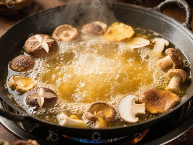 高清大图下载【趣麦麦图】热锅中翻滚的蘑菇汤