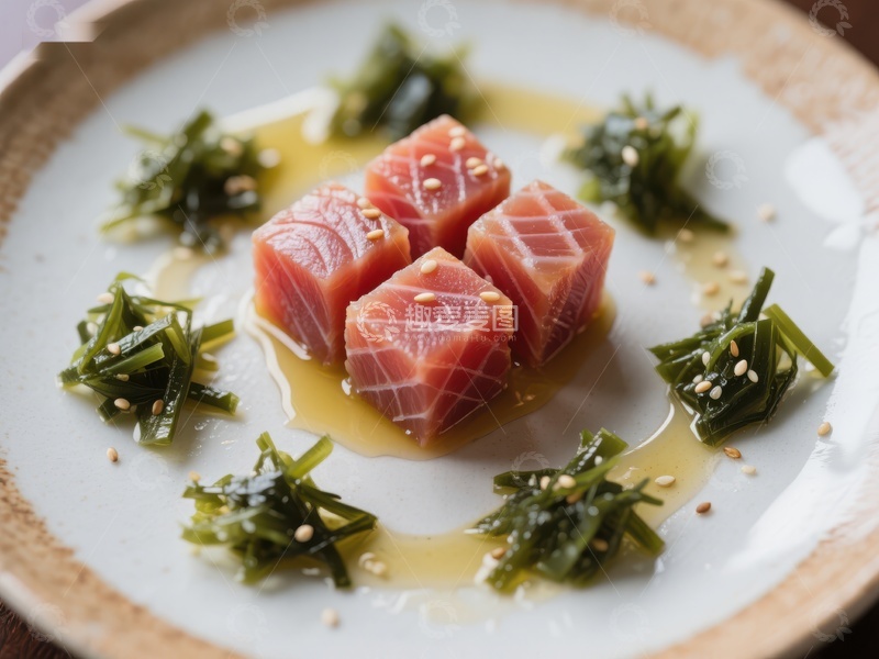 高清大图下载【趣麦麦图】精致生鱼片配海藻与芝麻