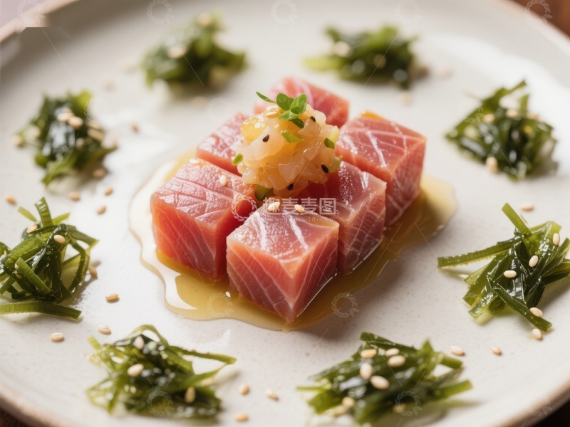 高清大图下载【趣麦麦图】精致生鱼片配海藻与芝麻