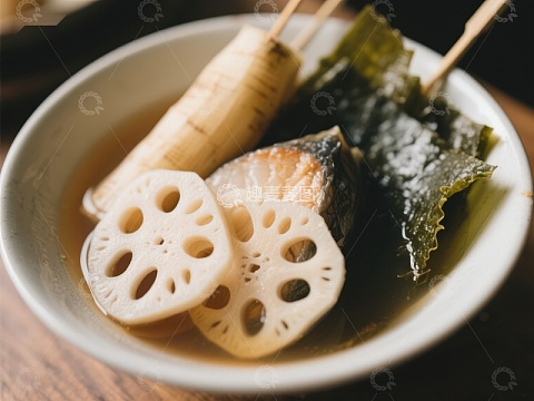 日式莲藕煮物，搭配海带与鱼肉