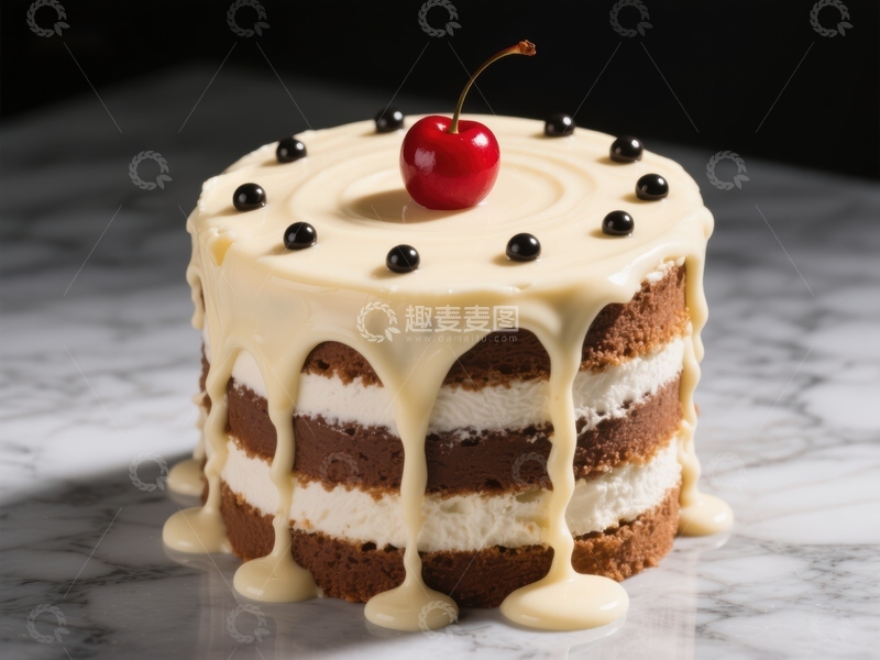 高清大图下载【趣麦麦图】巧克力奶油蛋糕配樱桃
