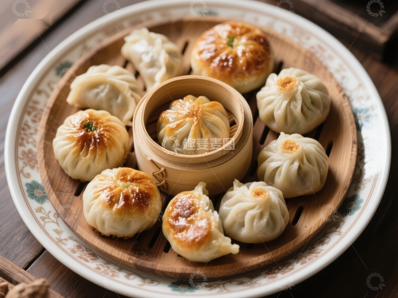 高清大图下载【趣麦麦图】精美中式点心：包子与烧卖