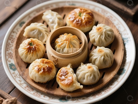 精美中式点心：包子与烧卖