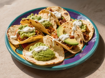 五彩盘上的美味墨西哥玉米饼