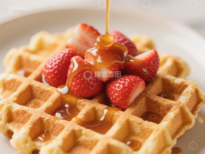 高清大图下载【趣麦麦图】草莓蜂蜜浇灌的松饼特写