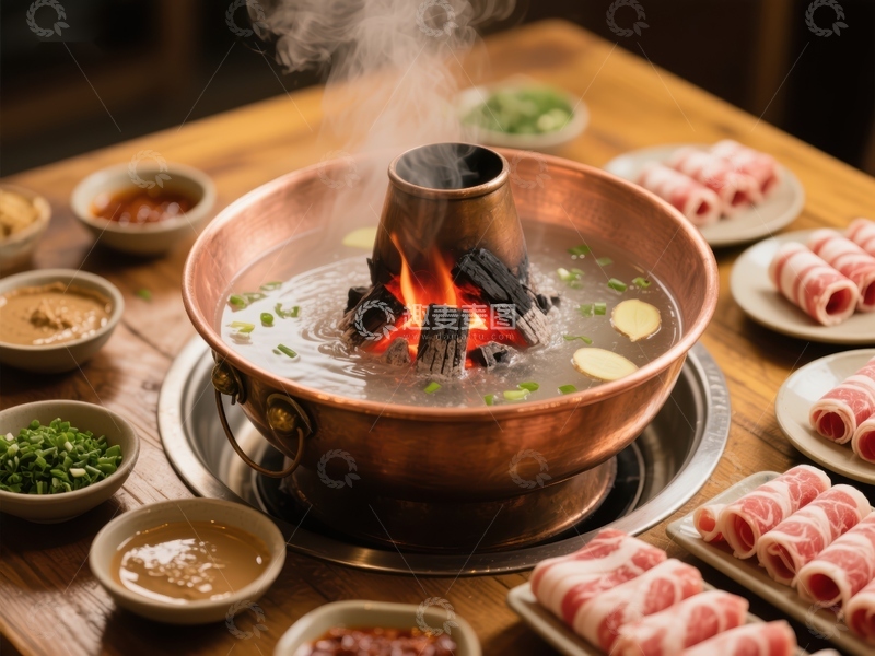 高清大图下载【趣麦麦图】铜锅火锅，热气腾腾的美食盛宴